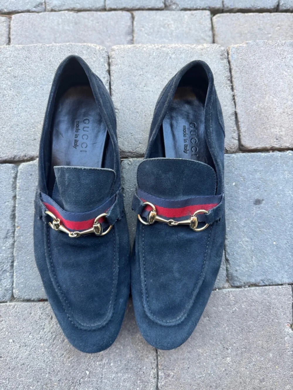 Gucci Blue Suede Loafers with Red and Blue Web & Gold Horsebit - Picture 2 of 12